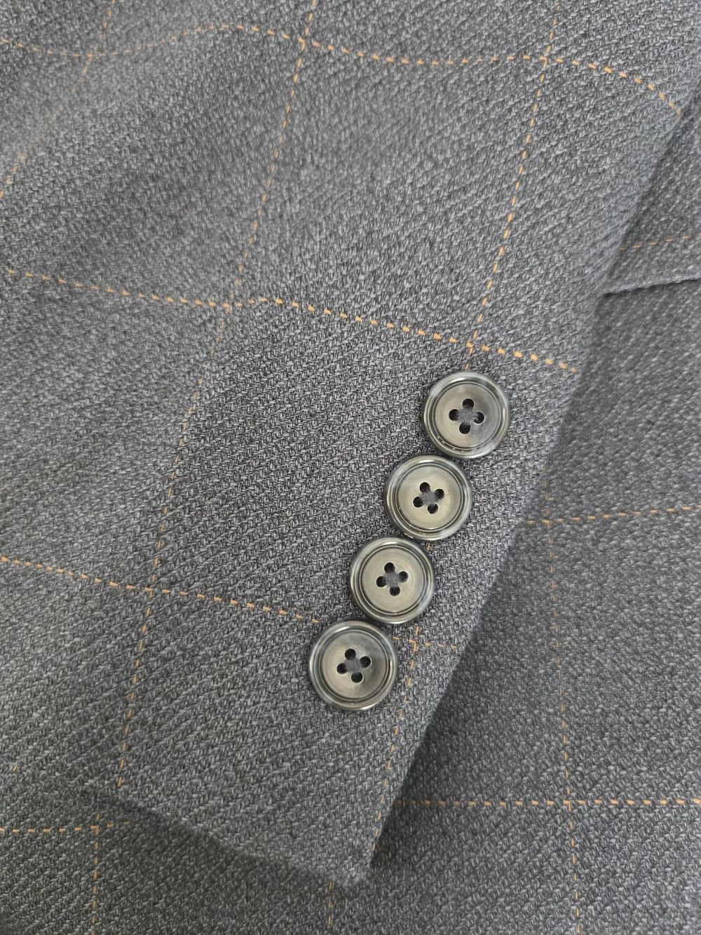 Jones New York 42S Blazer Sport Coat Silk Wool Blue Grey Orange Windowpane Plaid